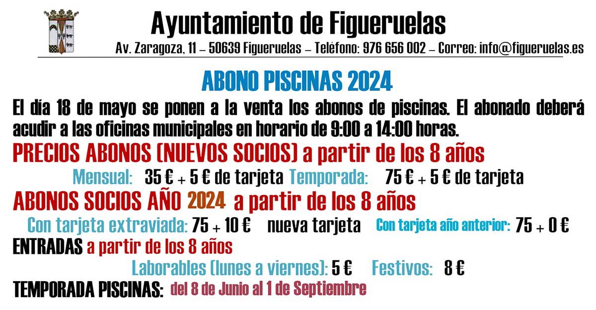 PRECIOS Y ABONOS PISCINAS 2024