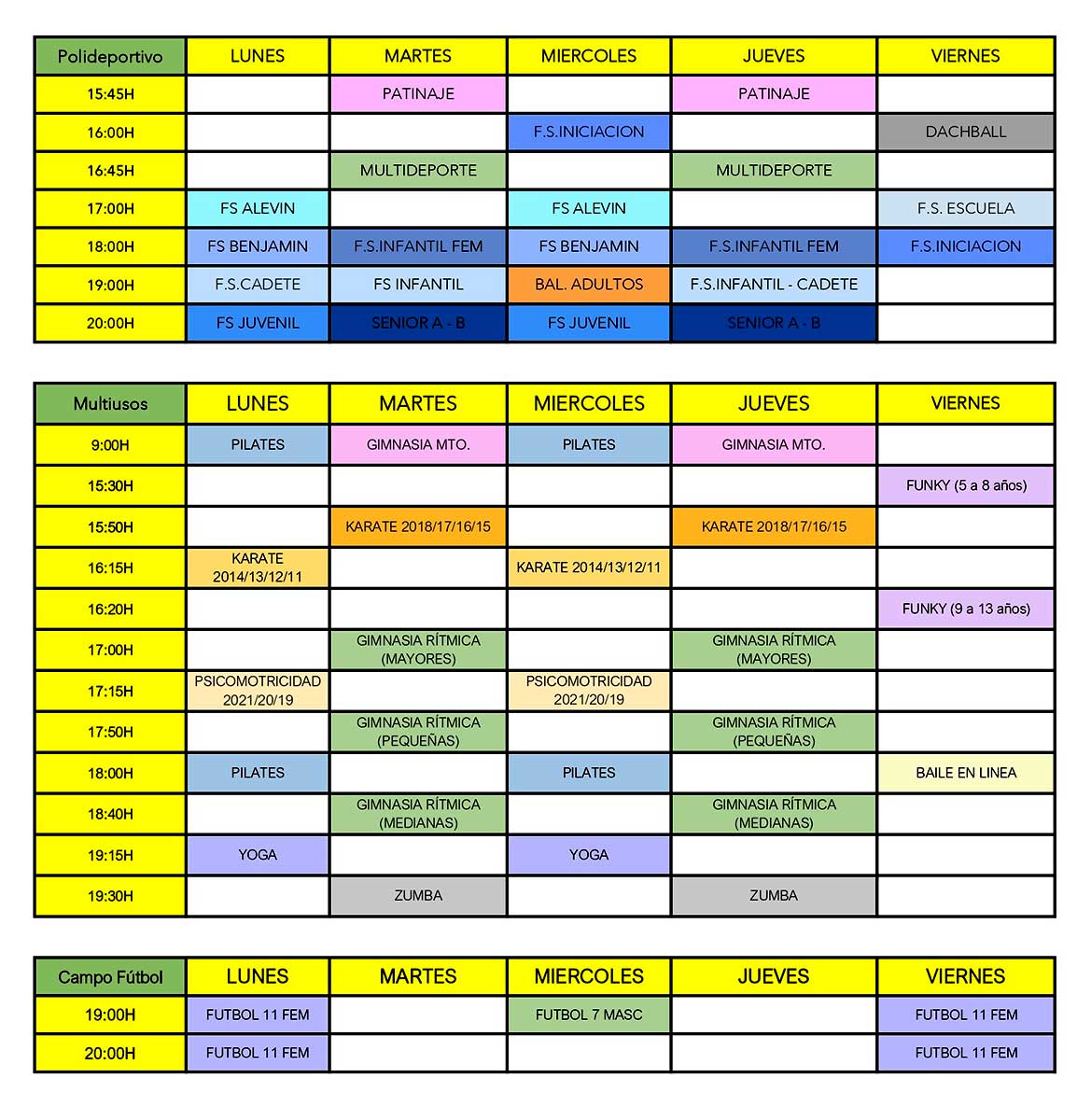 HORARIOS ACTIVIDADES DEPORTIVAS